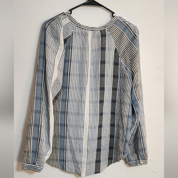 Lucky Brand Striped Gauze Pullover Blouse - Picture 2 of 5
